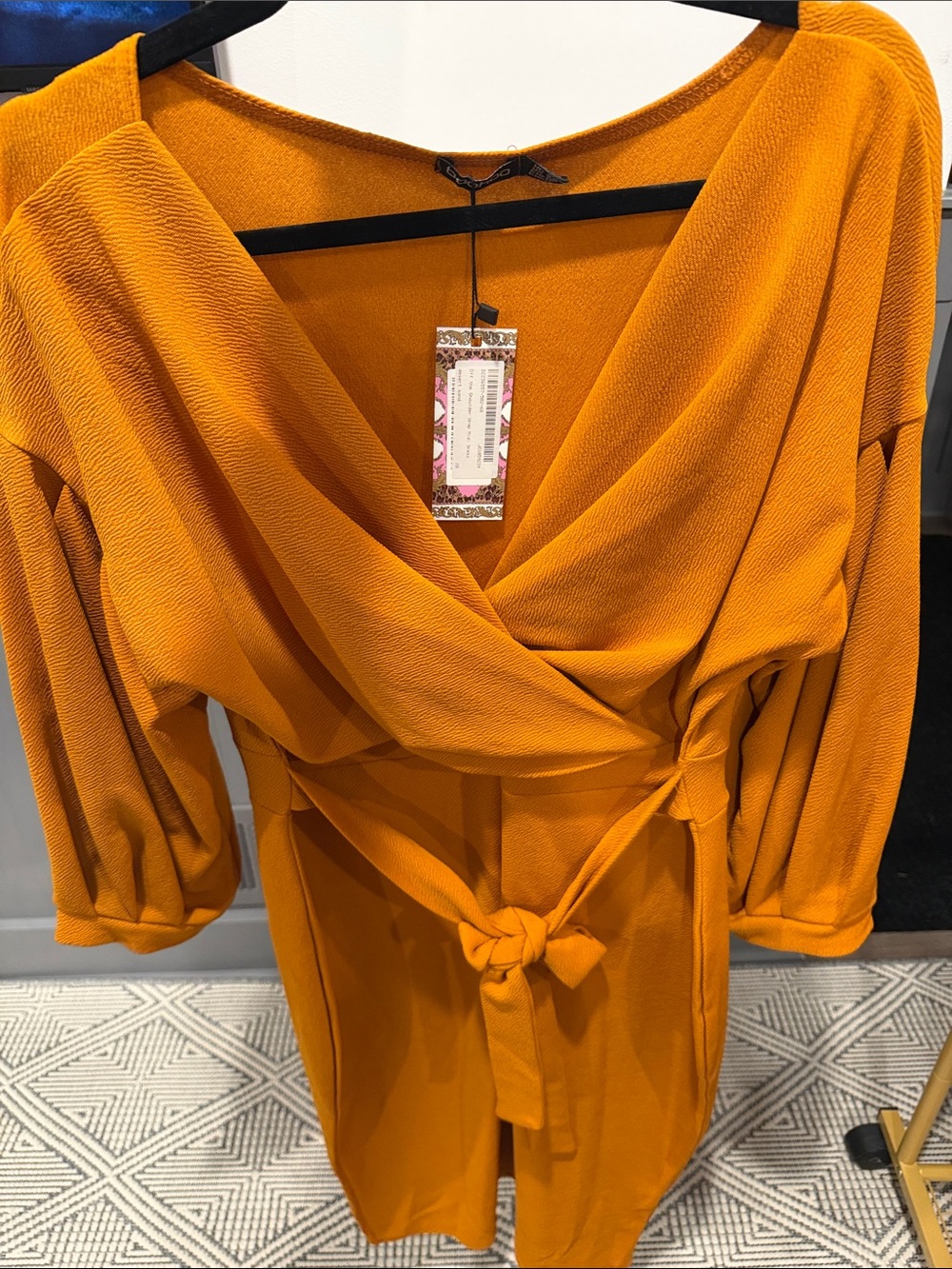 Boohoo Mustard Wrap Midi Dress with Tie Waist